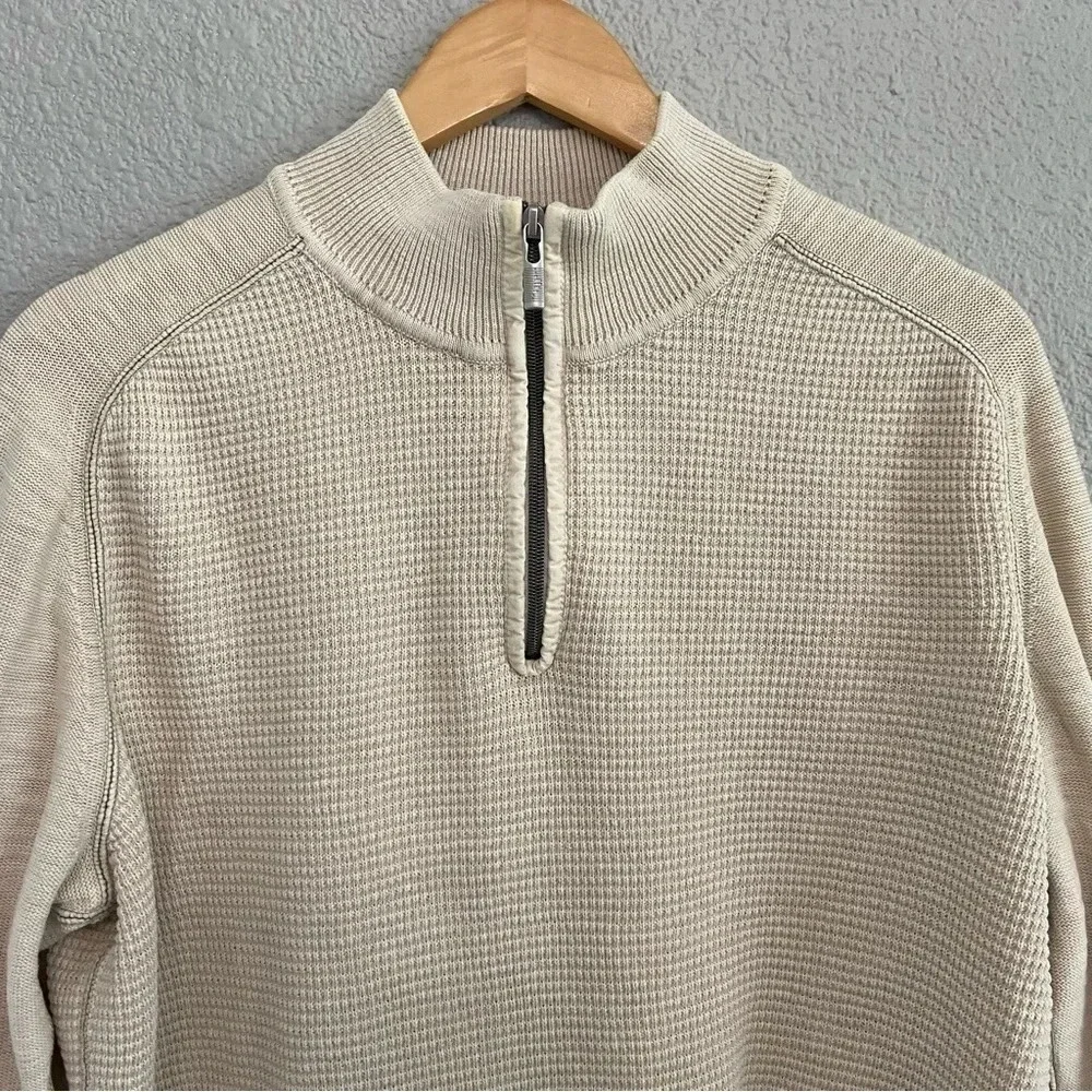 Tommy Bahama‎ Men's Cotton Sweater Beige Waffle Pullover 1/4 zip size Large